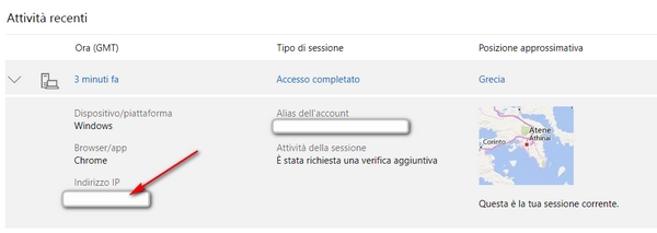 ultimi accessi ip log microsoft live outlook account