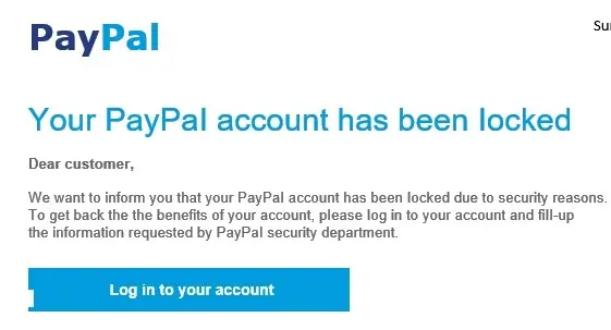 Finta richiesta da Paypal “your account has been locked” – Attenzione alla truffa del login