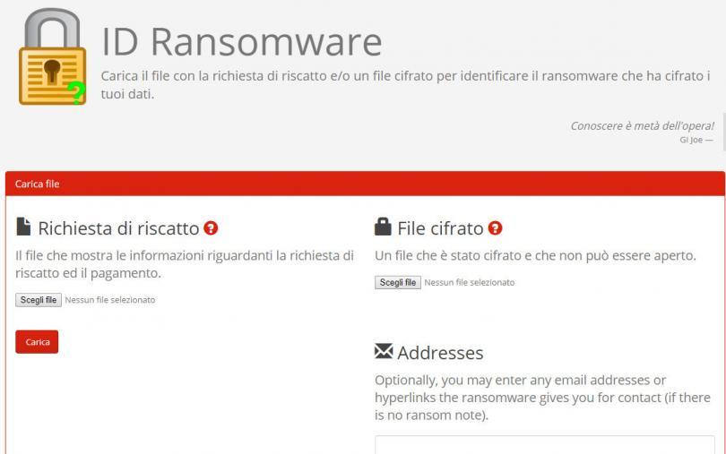 Id Ransomware Servizio Gratuito Per Identificare Il Ransomware Che Ha Cifrato I Tuoi Dati