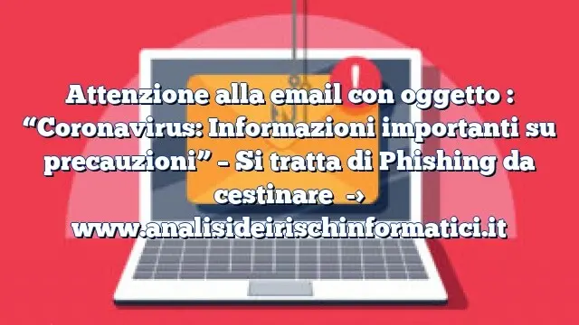 Attenzione alla email con oggetto : “Coronavirus: Informazioni importanti su precauzioni” – Si tratta di Phishing da cestinare