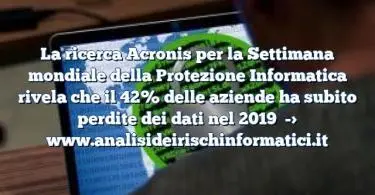 La ricerca Acronis per la Settimana mondiale della Protezione Informatica rivela che il 42% delle aziende ha subito perdite dei dati nel 2019