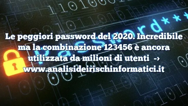 Le peggiori password del 2020. Incredibile ma la combinazione 123456 è ancora utilizzata da milioni di utenti