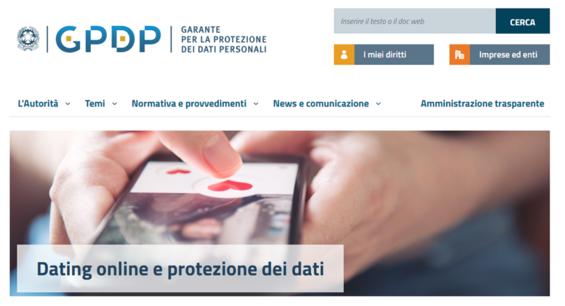 Il Garante della Privacy sul Dating Online