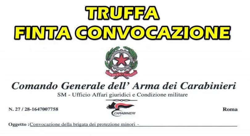 TRUFFA 🔴LETTURA IMPORTANTE🔴 : CONVOCAZIONE ARMA DEI CARABINIERI