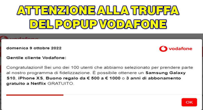 ATTENZIONE ALLA TRUFFA DEL POPUP VODAFONE : HAI VINTO UN TELEFONO O 3 ANNI DI ABBONAMENTO GRATUITO A NETFLIX