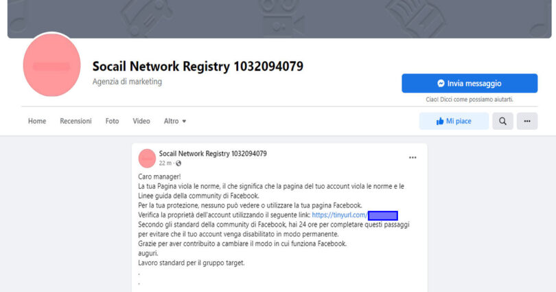 LA TRUFFA DEL POST SU FACEBOOK : SOCAIL NETWORK REGISTRY