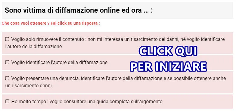 vittima di diffamazione online : rispondi alle domande per risolvere