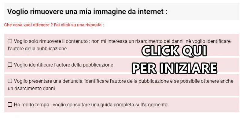 percorso guidato per rimuovere immagini personali da internet